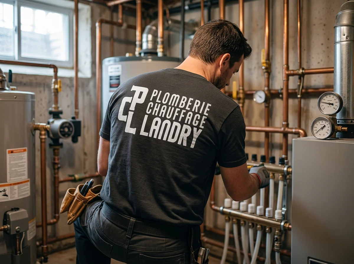T-shirt Plomberie et Chauffage Landry, vue de dos